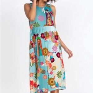 Johnny Was Multicolor Floral Midi Dress with Geishas